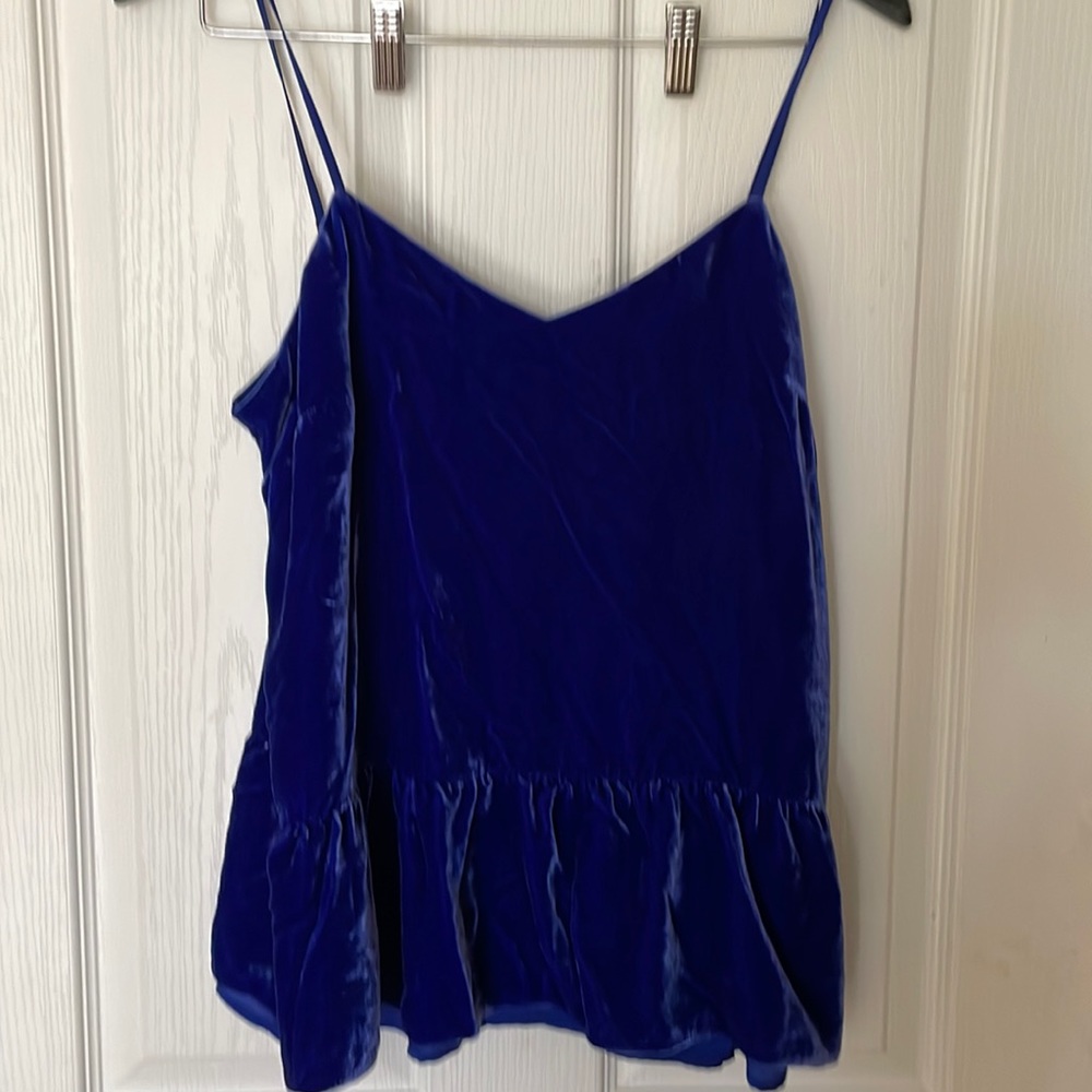 J Crew blue velvet peplum top.